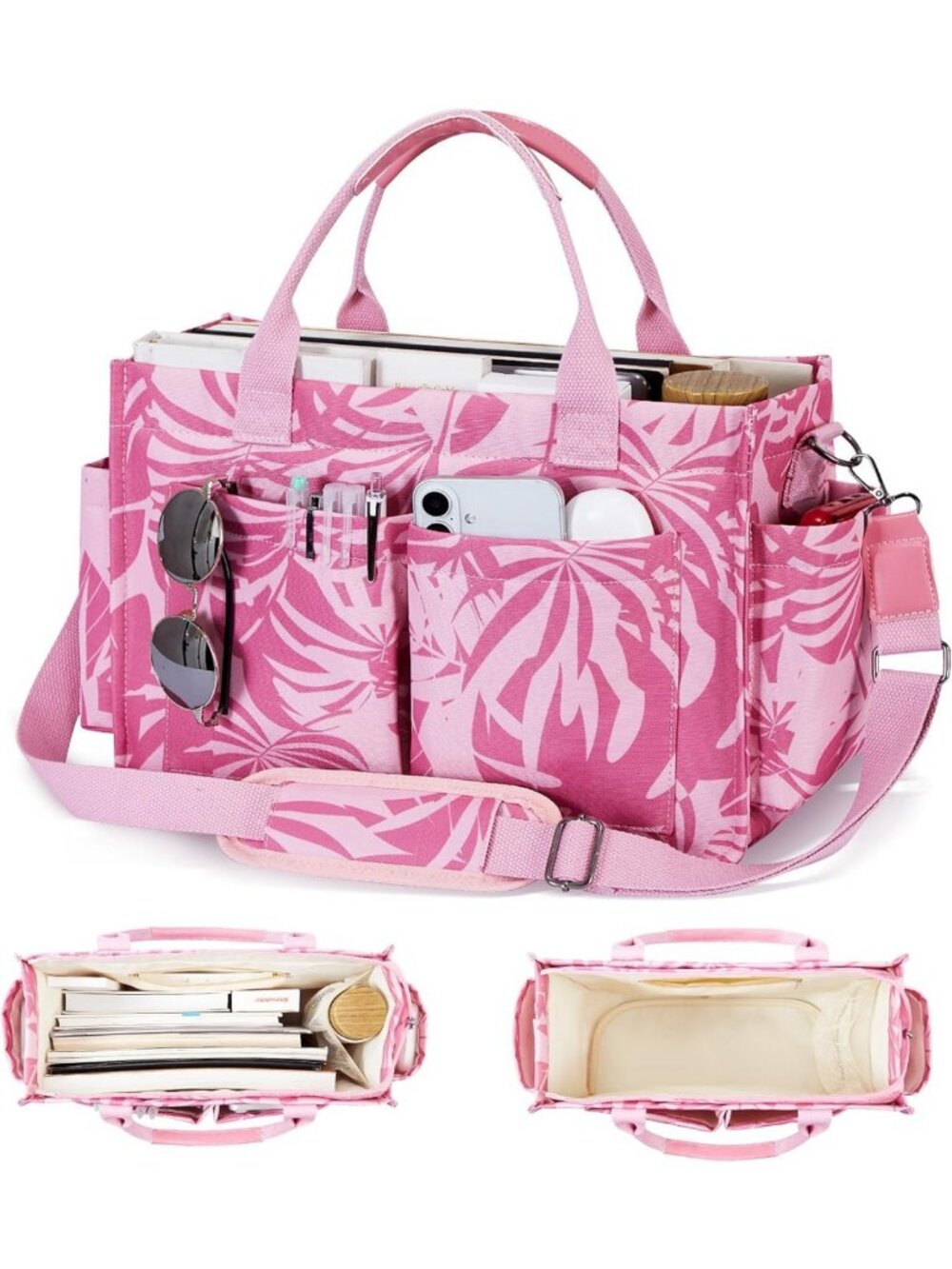 Stylish Large Canvas Travel Tote Bag with Zipper Closure & Shoulder Strap